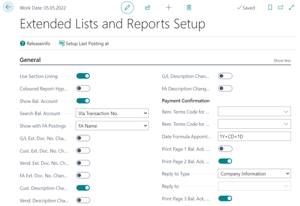 Extended Lists and Reports Setup