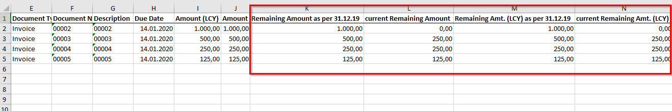 Excel Output Current Balance