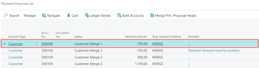 Updated payment proposal list
