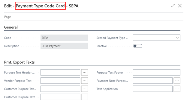 Payment types code card