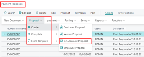 GL account payment proposal