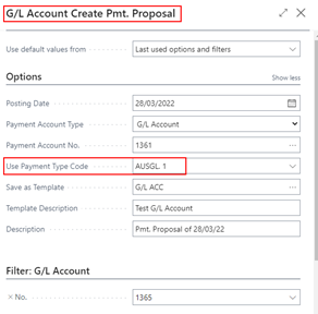 GL account payment proposal