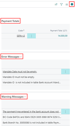 Warning message payment proposal processing