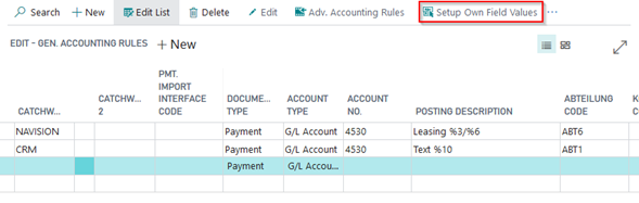 Setup Own Fields action
