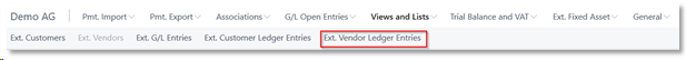 Ext. vendor Ledger Entries - Menu