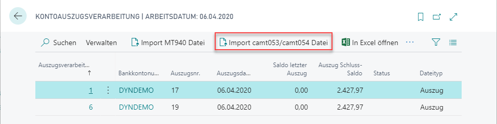 Importieren camt-Datei
